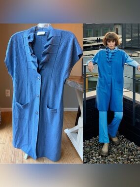 Noen Juni Longline Waistcoat Denim Blue Wool Blend